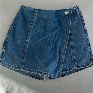 Denim Wrap Skort with Silver Button Detail